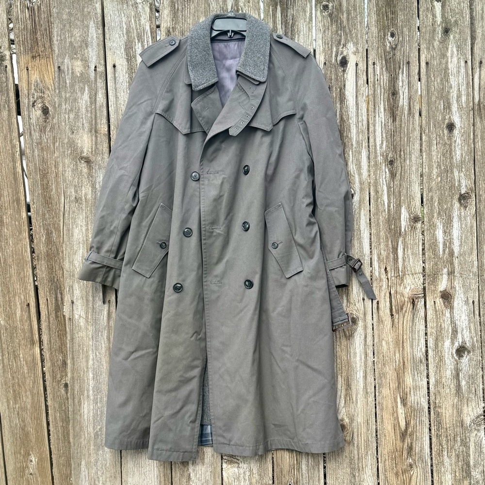 Vintage Kuppenheimer Grey  Double Breasted Trench Coat Wool Liner Size Mens 42L